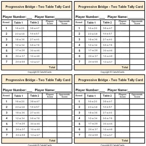 Printable 2 Table Bridge Tally Cards